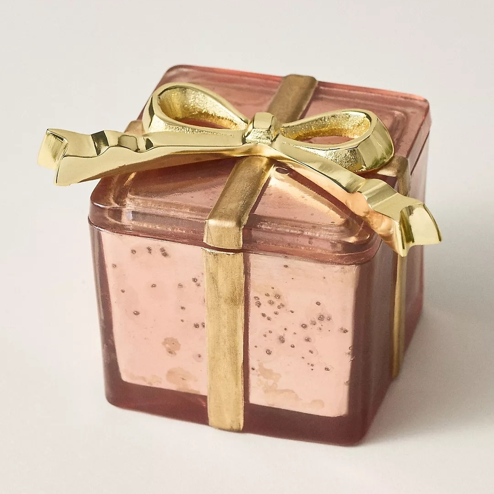 Anthropologie Giftbox Floral Sugared Poinsettia Glass Candle